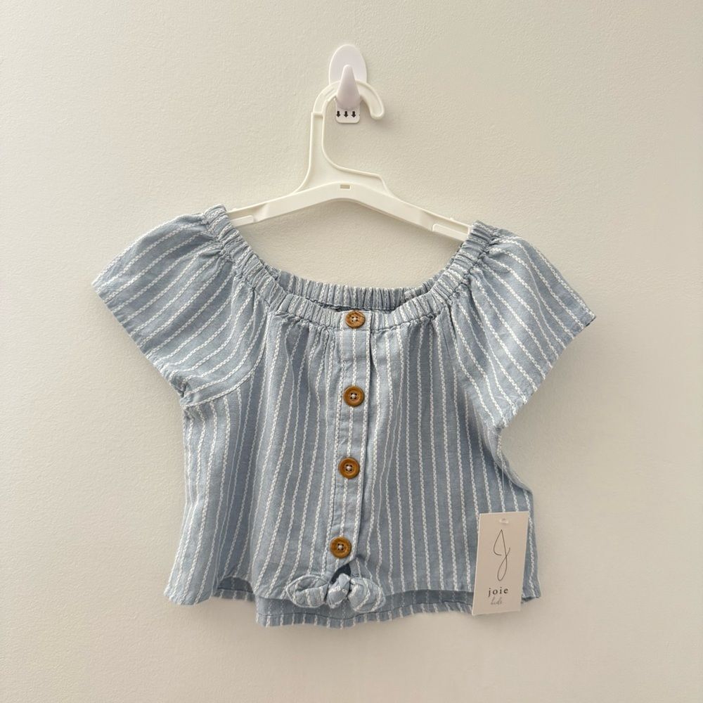 Joie Striped Blue Top Blouse Shirt 5/6 Girls Kids 100% Cotton NWT